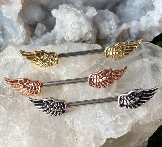PAIR Angel Wing Nipple Rings Winged Shield Barbell Pierced Body Piercing Jewelry