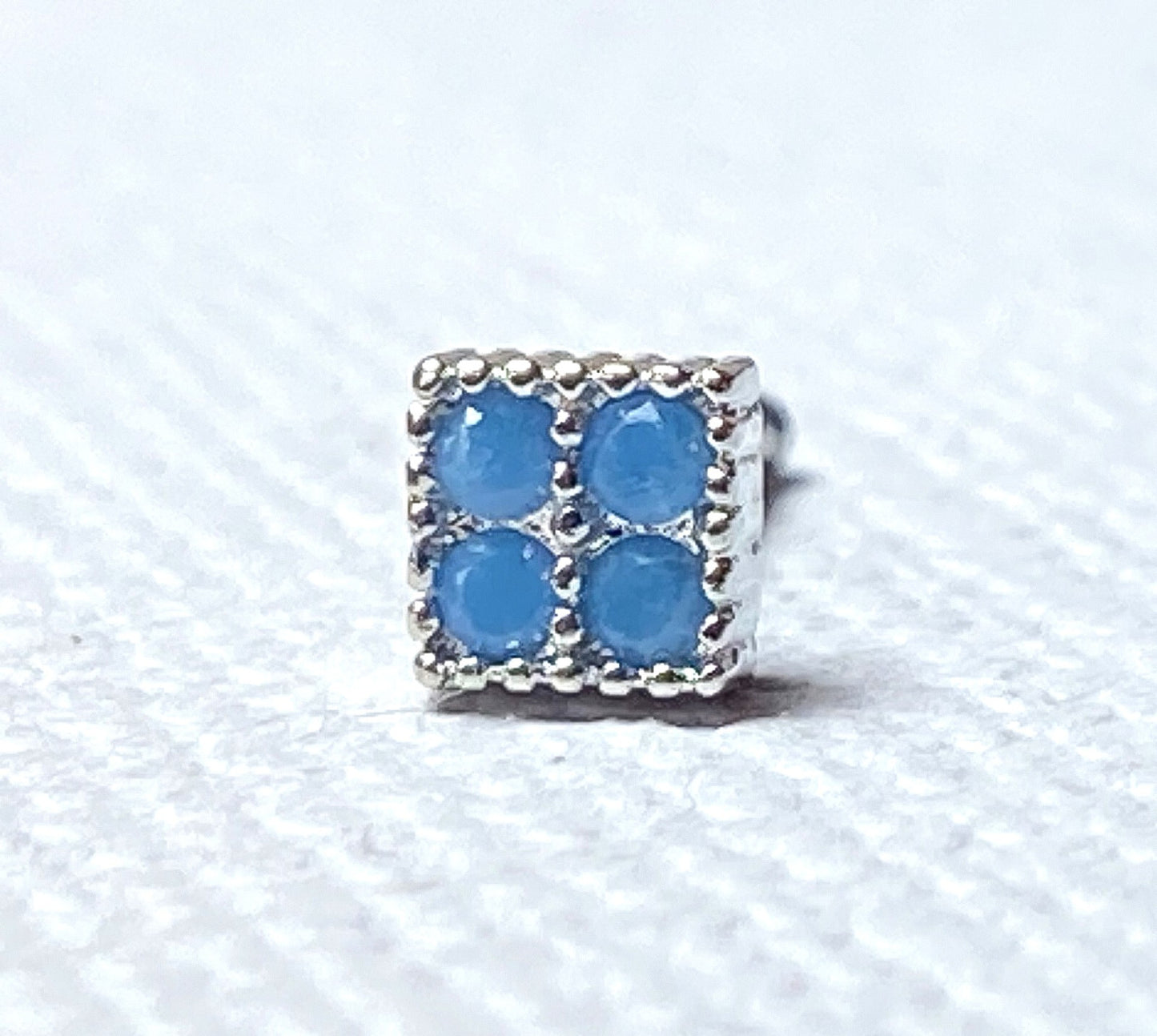 Blue Turquoise Crystals Square Top 20g Surgical Steel Nose Stud Bone Ring