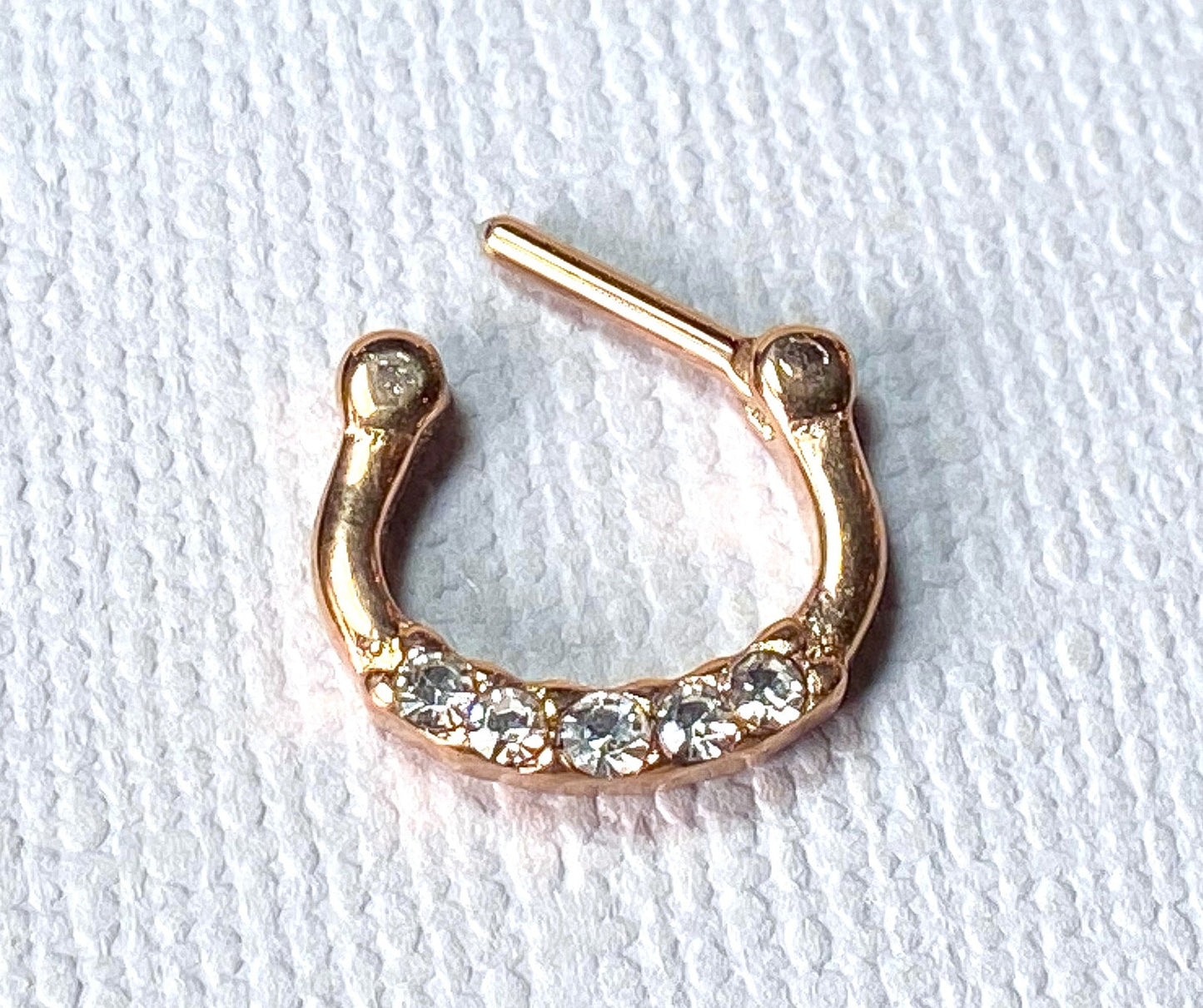 1pc 100% SURGICAL STEEL Five-Crystal Gem Septum Clicker 16g Nose Ring Gold IP