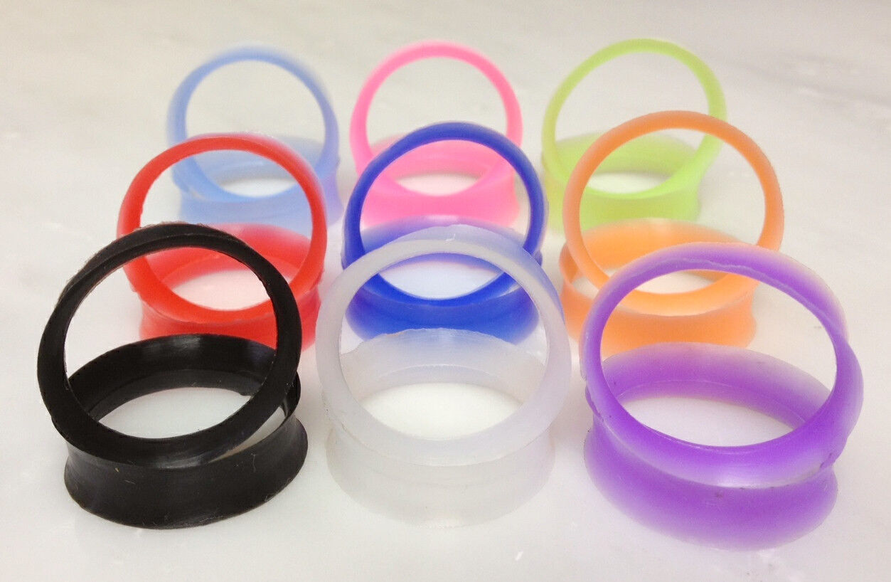 10 Pair Set of Thin Silicone Flexible Ear Skin Tunnels Earlets Plugs Gauges