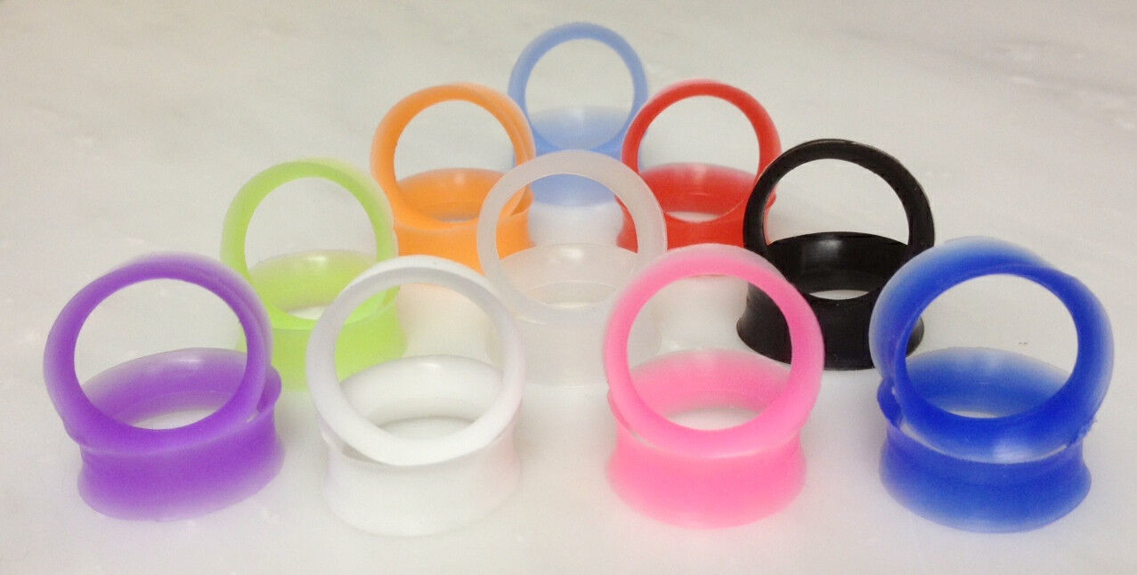 10 Pair Set of Thin Silicone Flexible Ear Skin Tunnels Earlets Plugs Gauges