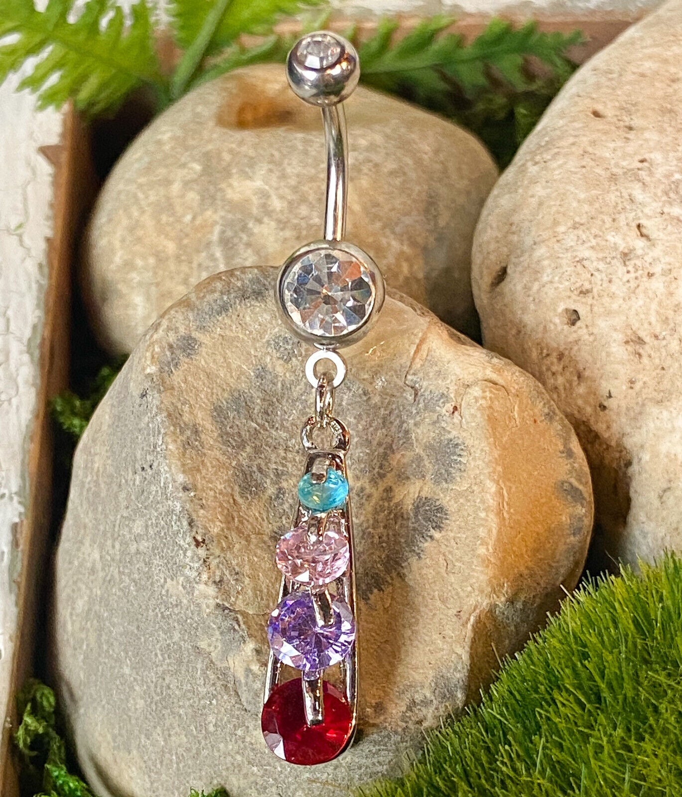 1pc Waterfall CZ Gems Belly Ring Navel Piercing Pierced Naval Body Jewelry