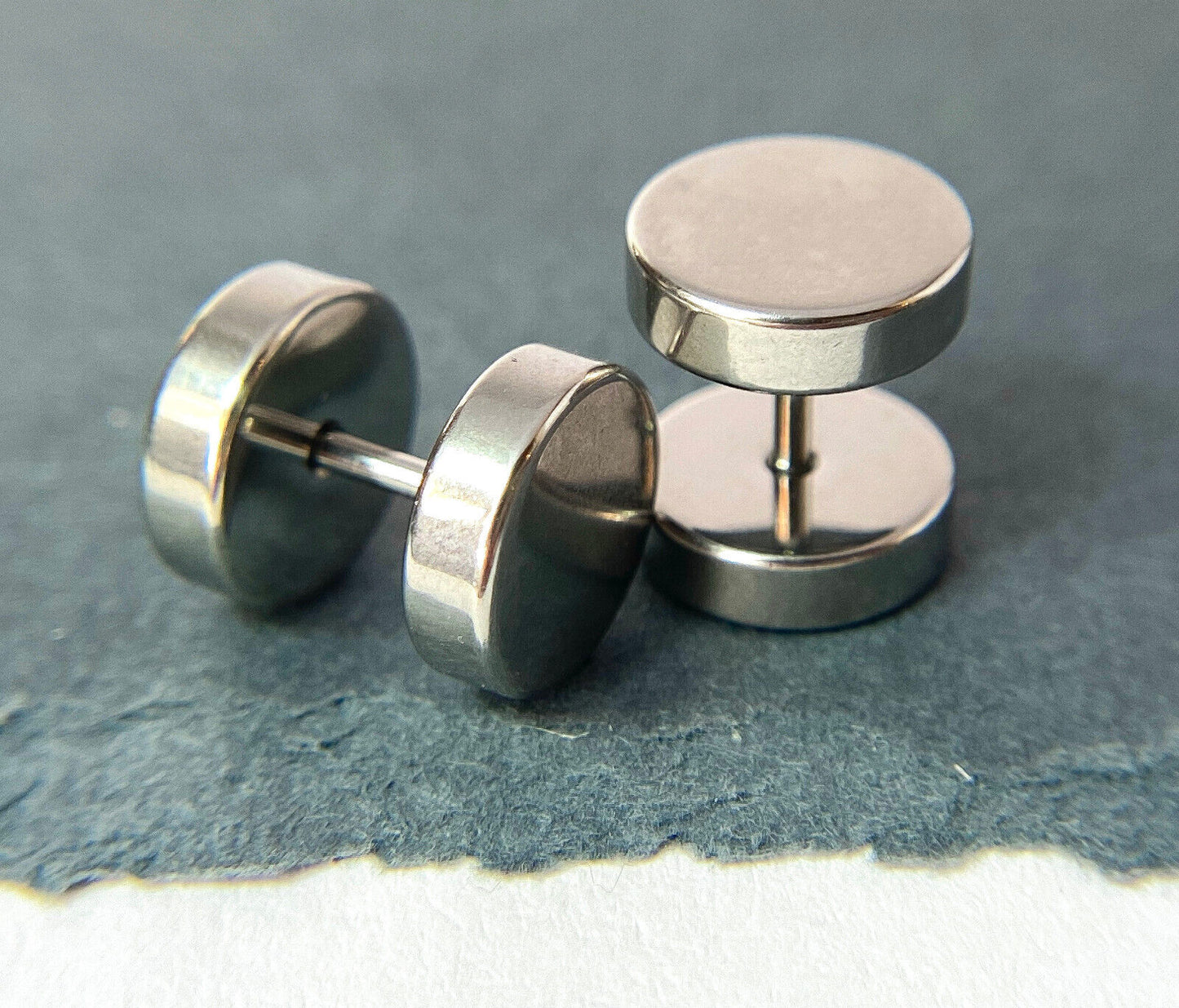 PAIR Faux Plugs Mirror Polished Surgical Steel 16g Fake Gauges 10mm 00g Look