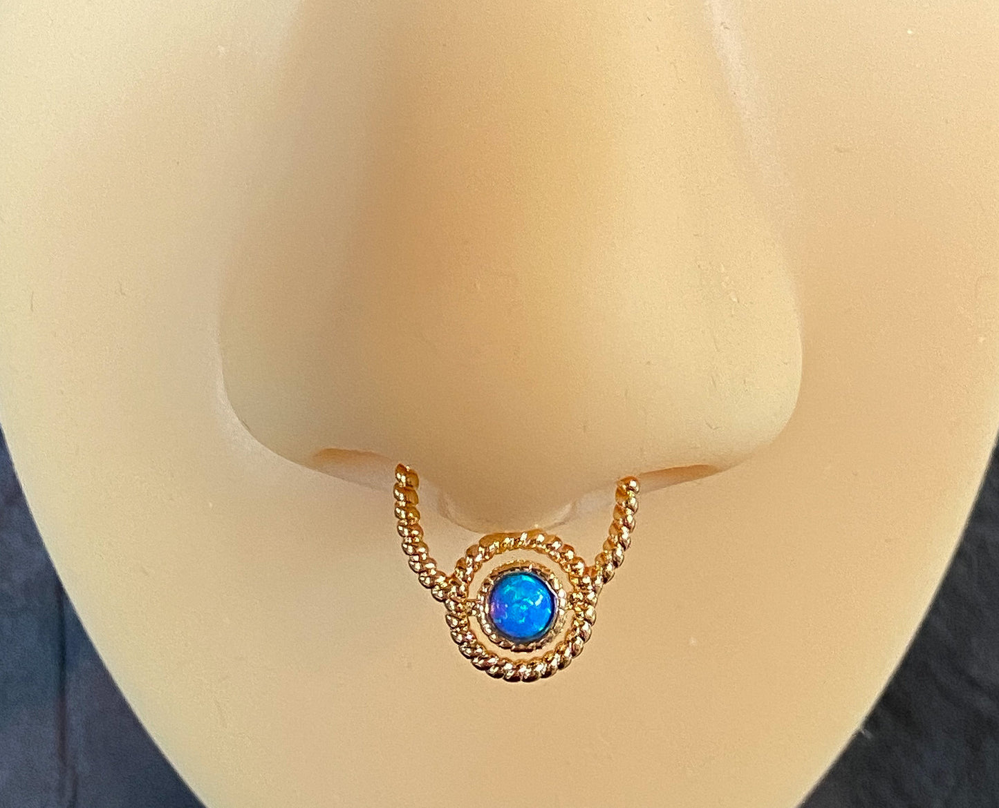 1pc NON-Piercing Gold Roped Circle Opal Septum Ring Hanger Faux Fake