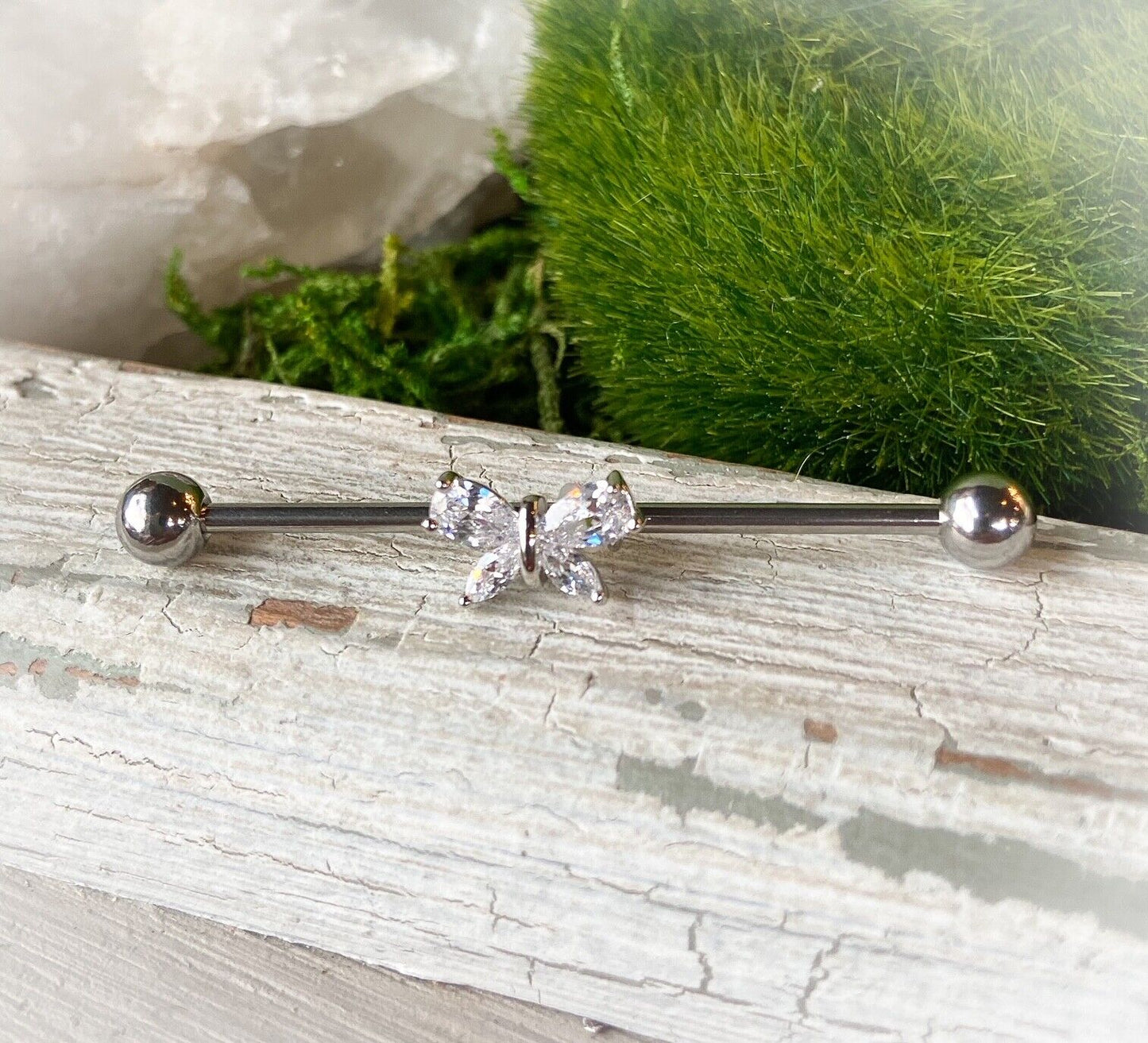 1pc CZ Gem Butterfly Industrial Barbell 38mm, 1.5", 1 & 1/2 inch inches