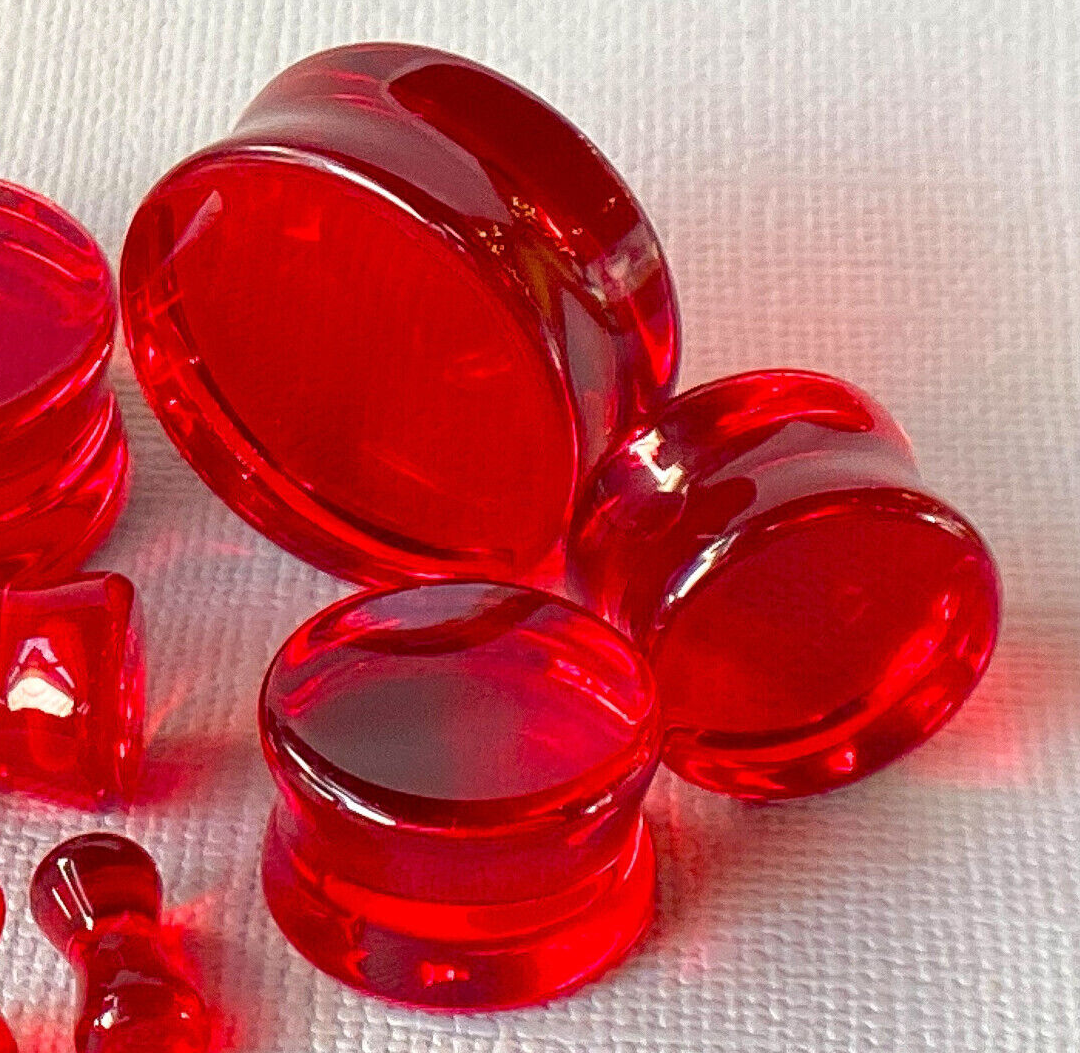 PAIR Red Glass Double Flare Plugs Gauges Tunnels Earlets Body Piercing Jewelry