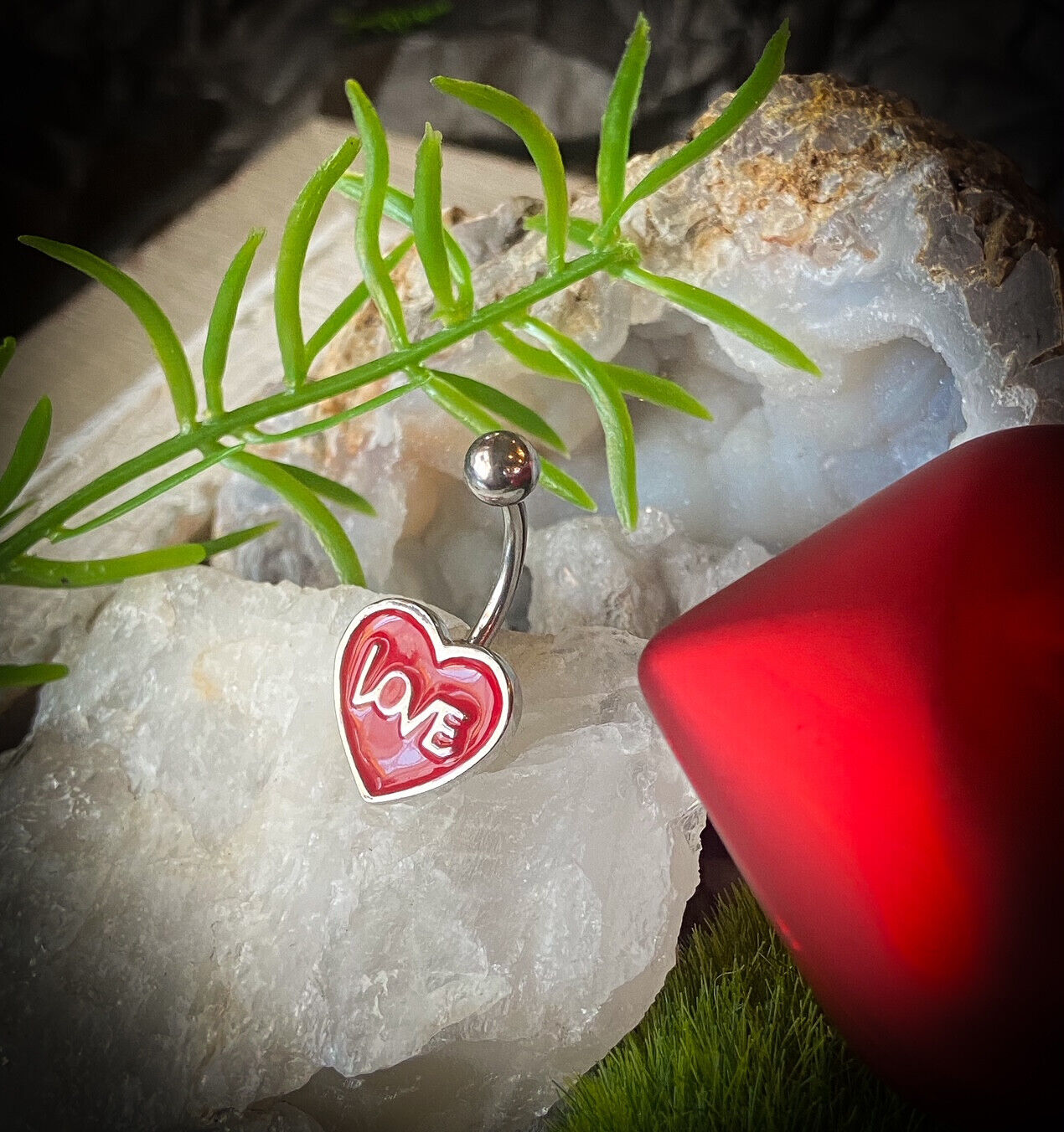 LOVE Enamel Red Heart Belly Ring Navel Piercing Pierced Naval Body Jewelry