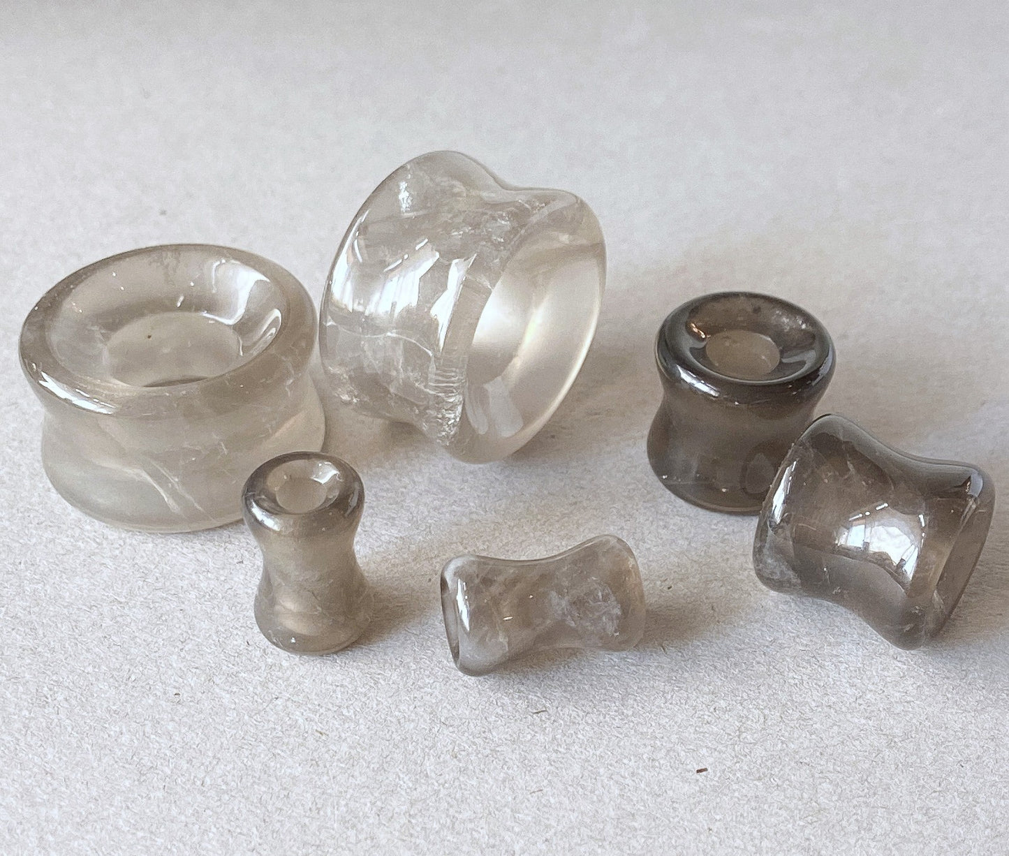 PAIR Smoky Quartz Stone Tunnels Organic Gauges Plugs Body Jewelry