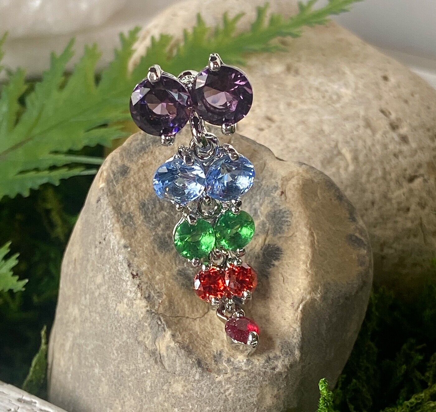 Reverse Chandelier Multi Gem Belly Ring Navel Naval Clear, Pink, Rainbow