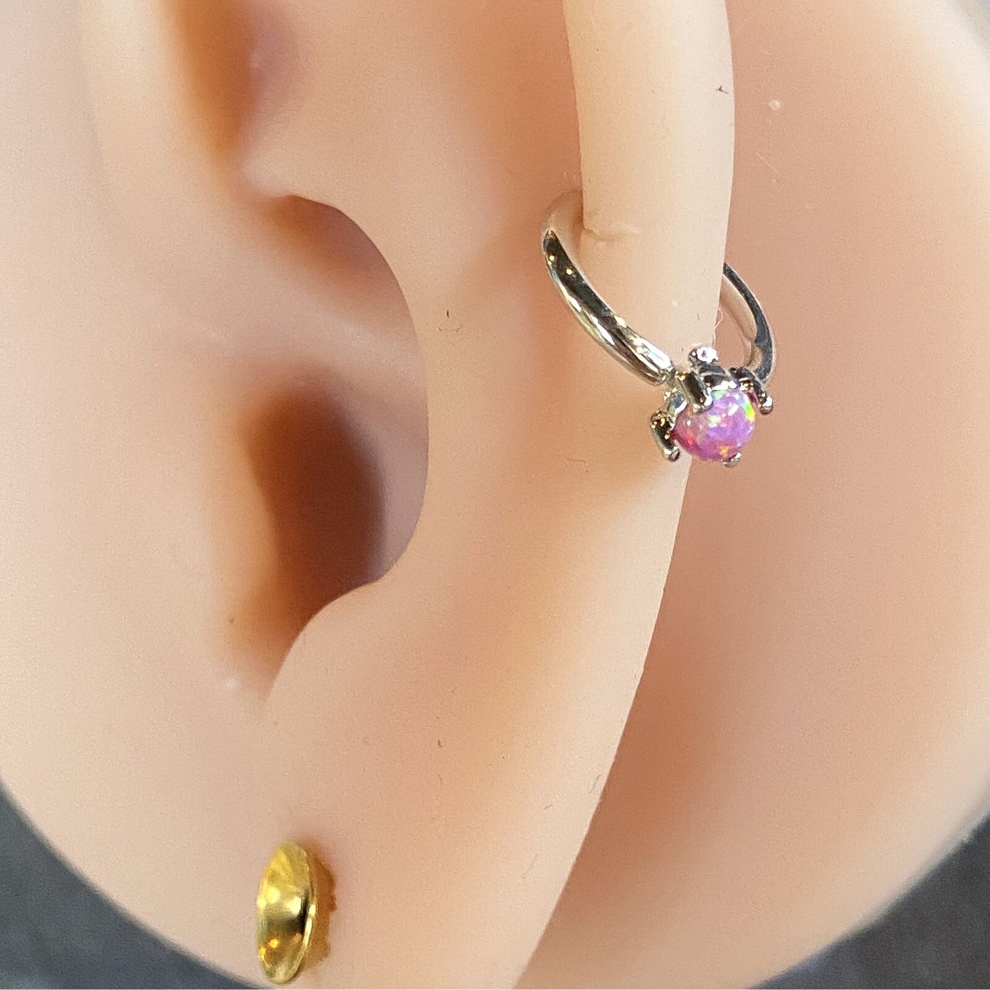 1pc Bendable Hoop Ring With Prong Set Opal Annealed 316L Surgical Steel