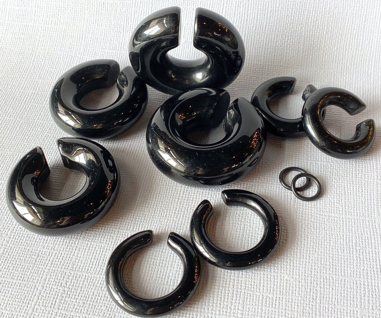 PAIR Black Onyx Stone Hoops Hanger Ear Weight Plug Gauge Tunnel Organic Earrings