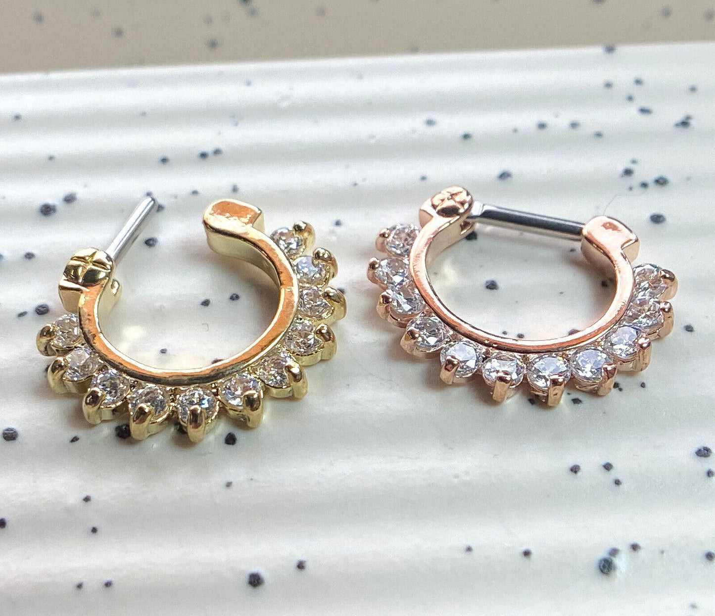 1pc Ion Plated 11-Gem Septum Clicker Ring 316L Surgical Steel 16g