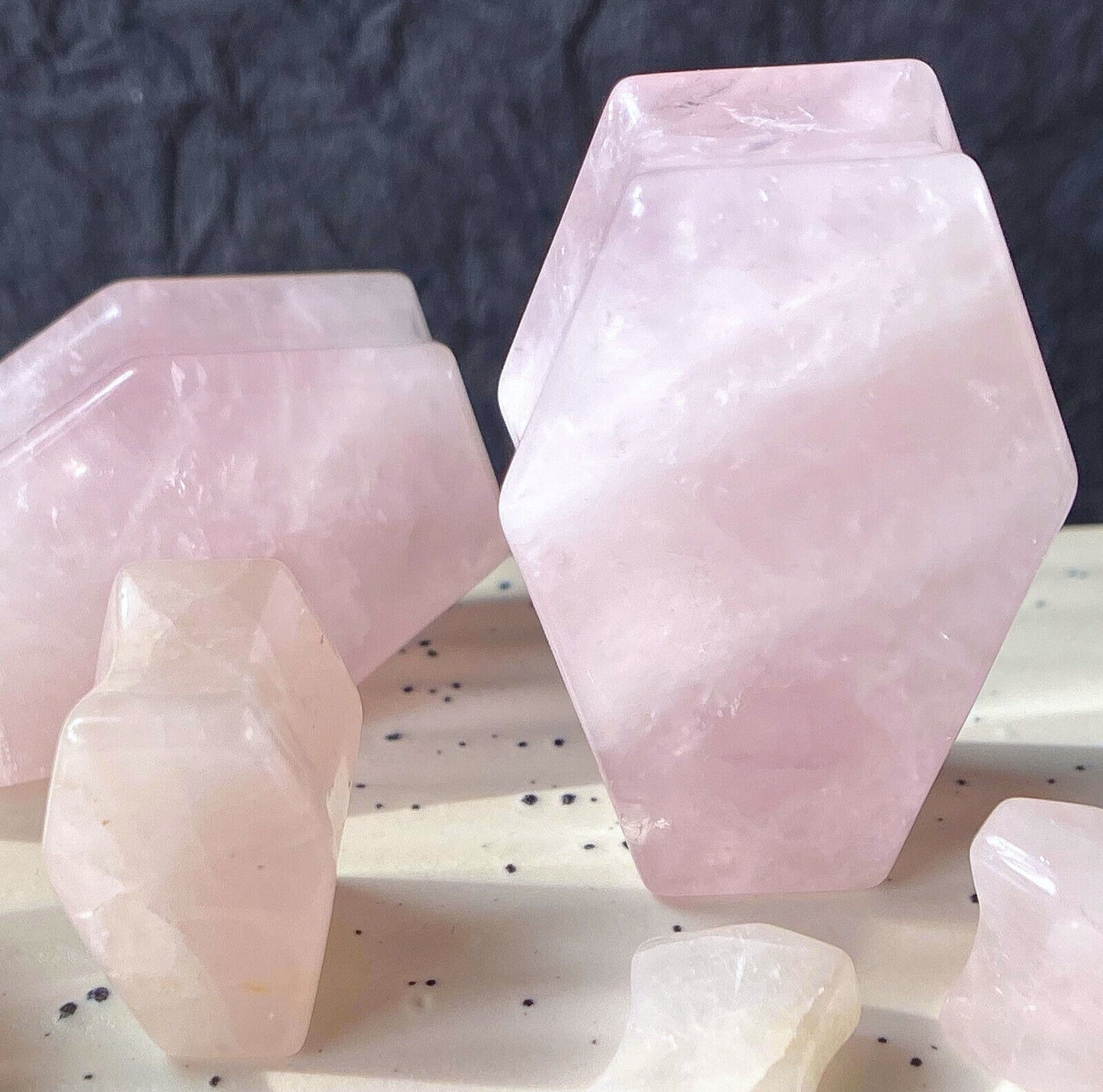 PAIR Rose Quartz Organic Stone Double Flare Coffin Shaped Plugs Gauges