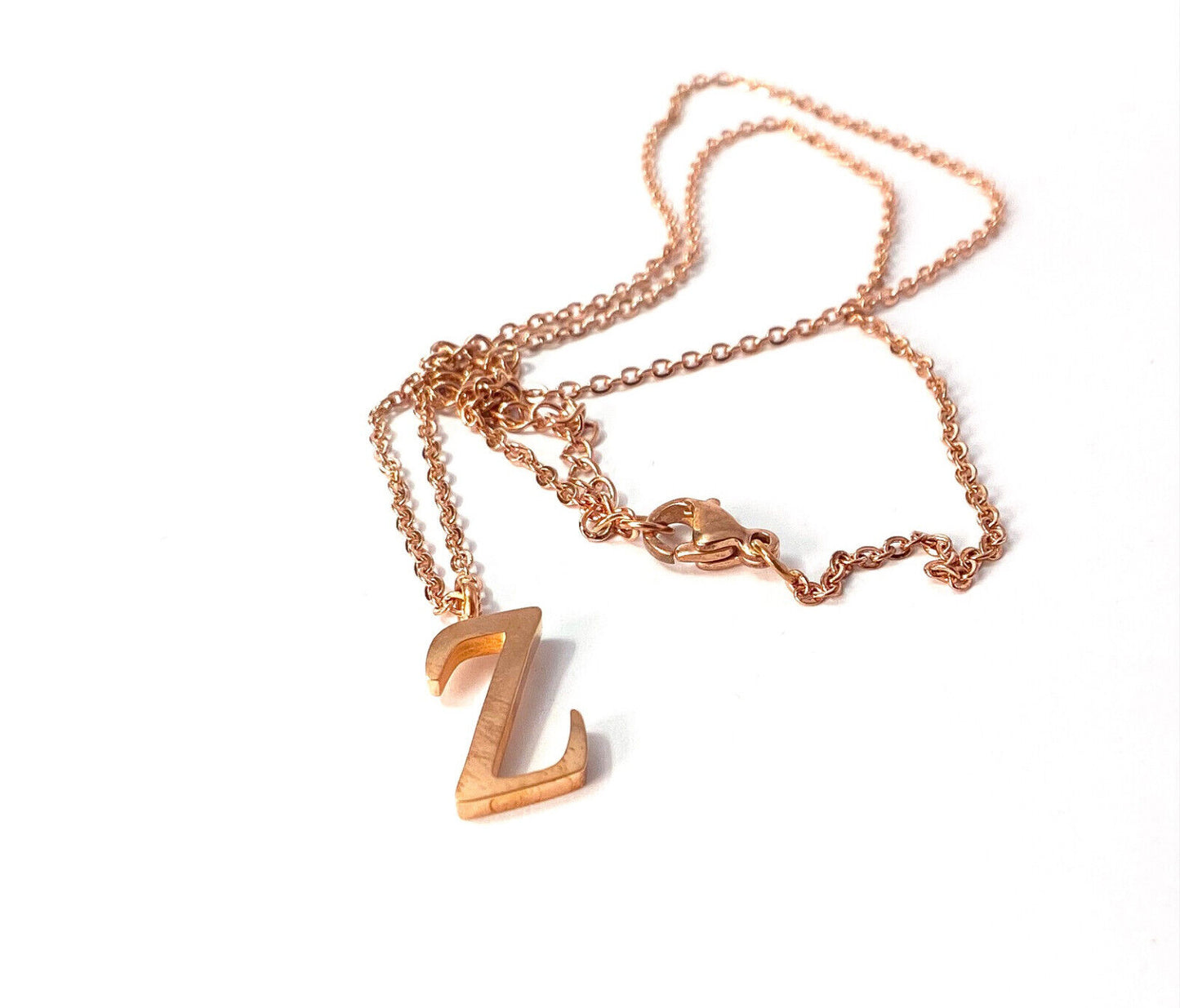 Rose Gold IP Steel Initial / Alphabet Pendant Necklace - Choose From A to Z !