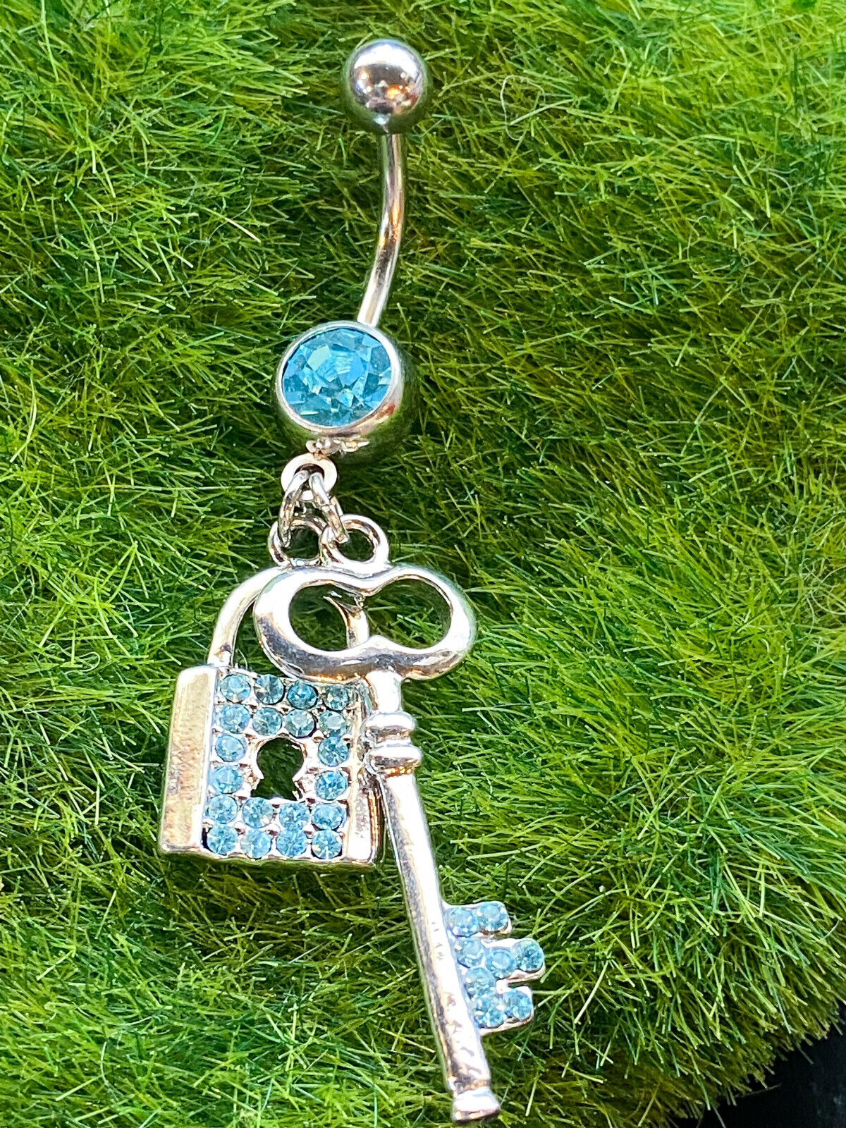 Paved Lock & Key CZ Gem Belly Ring Navel Naval Clear, Pink, Aqua