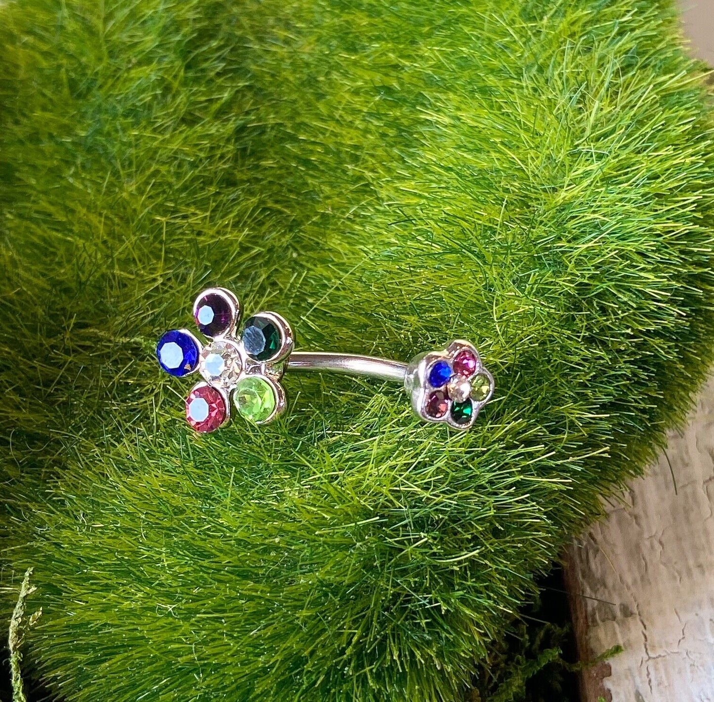 1pc Flower Double Gem Belly Ring Navel Piercing Pierced Naval Body Jewelry
