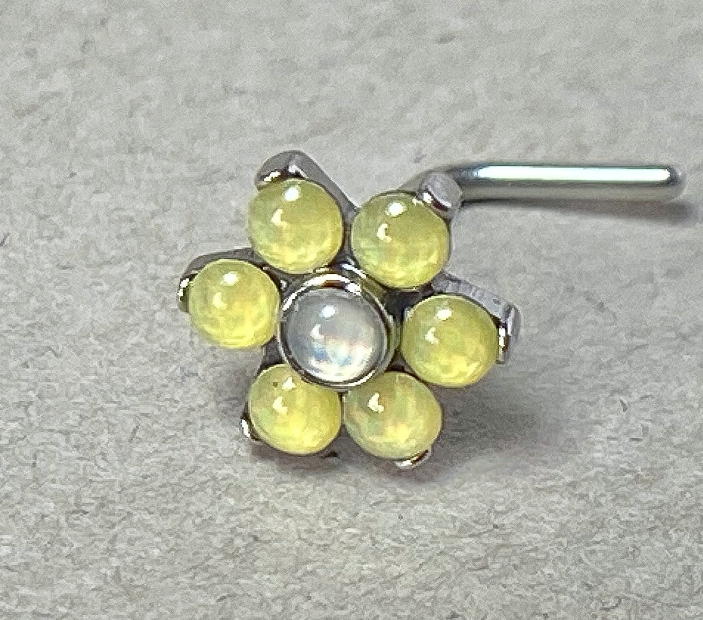 1pc Illuminating Stone Flower L-Bend 20g Nose Ring Stud Screw Surgical Steel