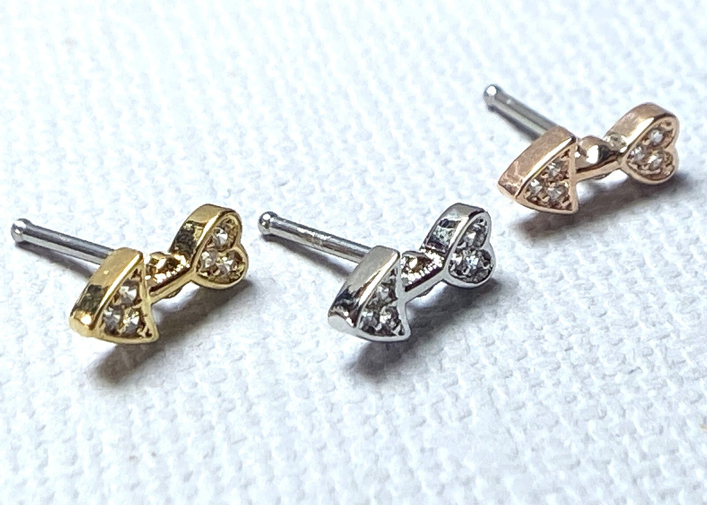 1pc CZ Paved Heart Arrow 20g Nose Ring Stud 316L Surgical Steel