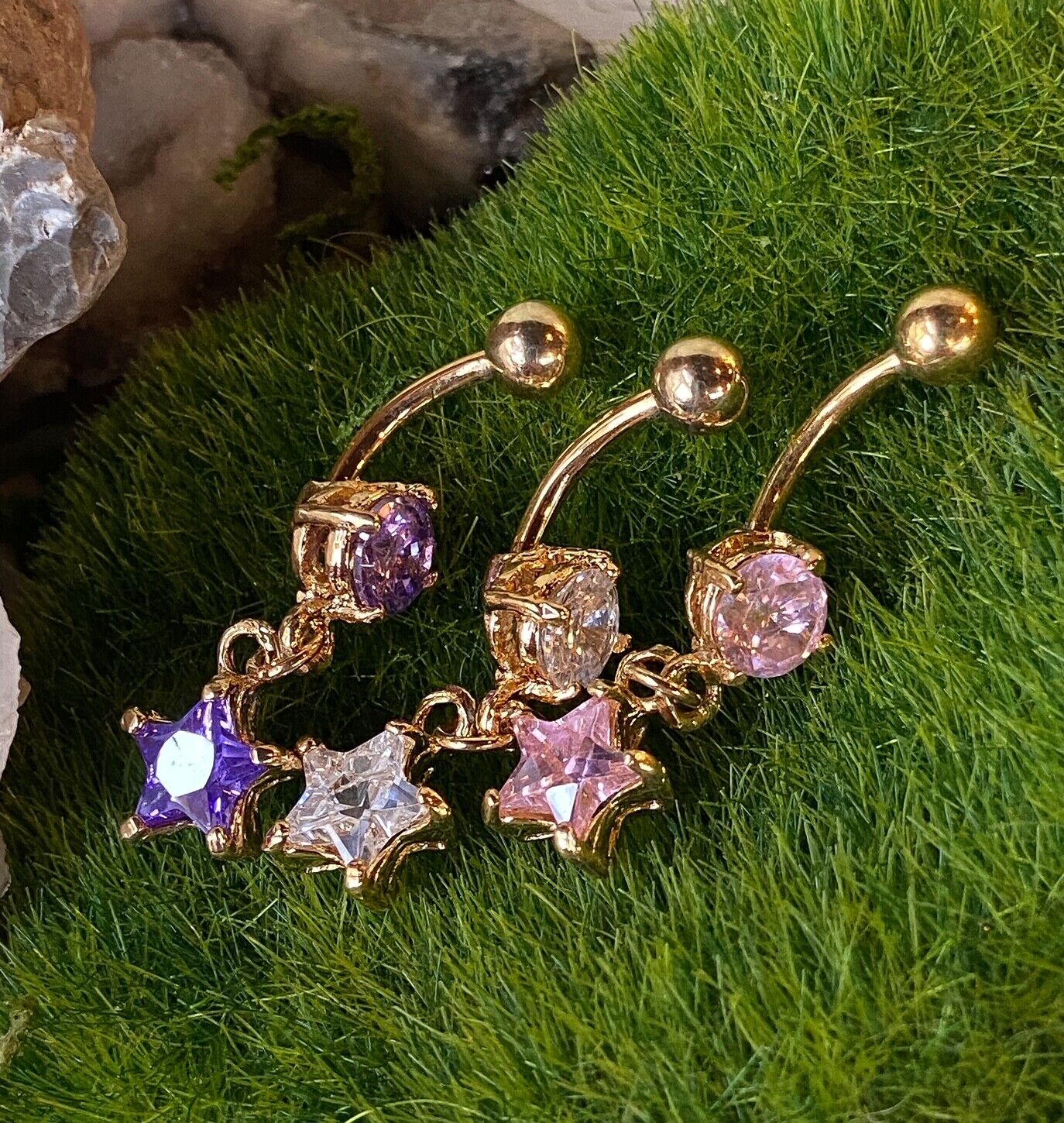 1pc Gold Plated Star CZ Gem Belly Ring Navel Piercing Pierced Naval Body Jewelry