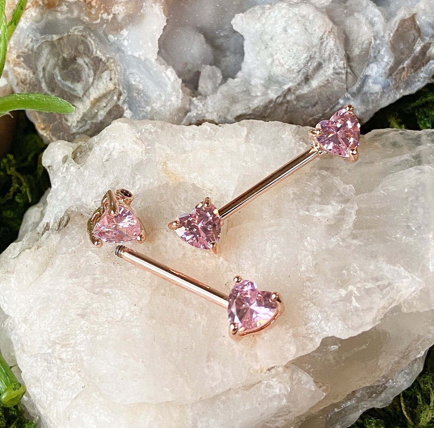 PAIR Double Heart Gem Nipple Rings Shields Barbells 14g Piercing Body Jewelry