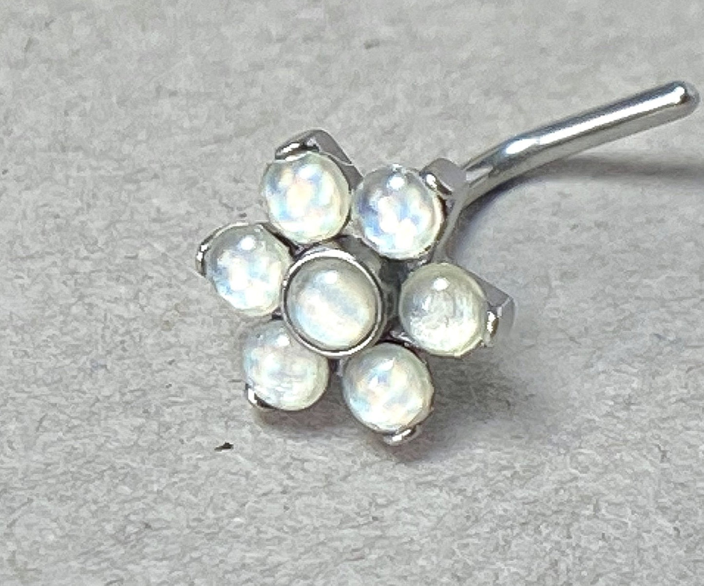 1pc Illuminating Stone Flower L-Bend 20g Nose Ring Stud Screw Surgical Steel