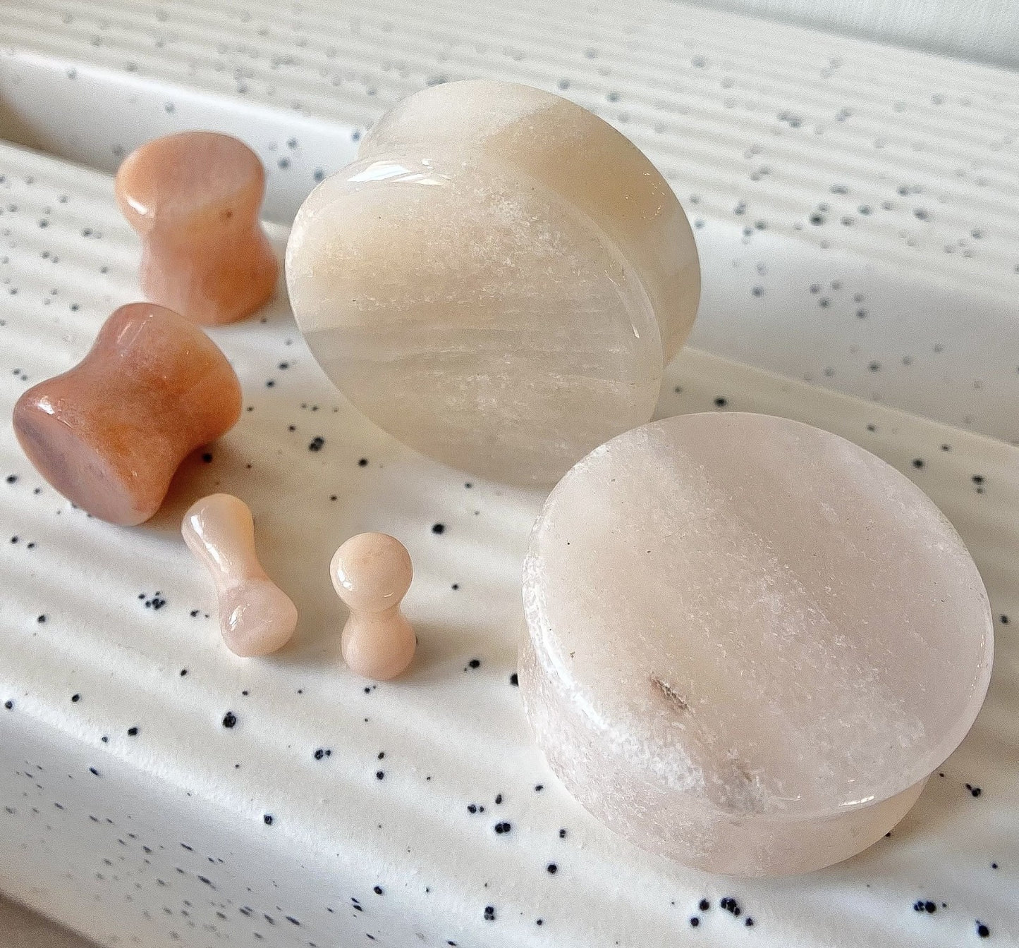 PAIR Natural Peach Semi-Precious Stone Double Flare Plugs Organic Earlets Gauges