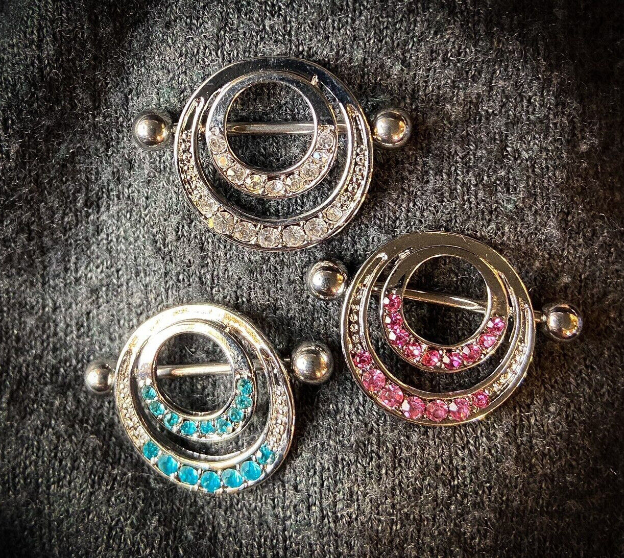 PAIR 14g Double Hoop Gem Nipple Rings Shields Barbells Piercing Body Jewelry - Only Clear Left In Stock