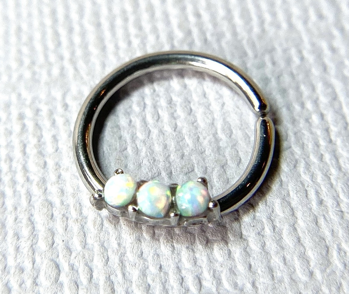 1pc Three Opal Ion Plated Septum / Cartilage Hoop Ring Rook Daith Helix Tragus