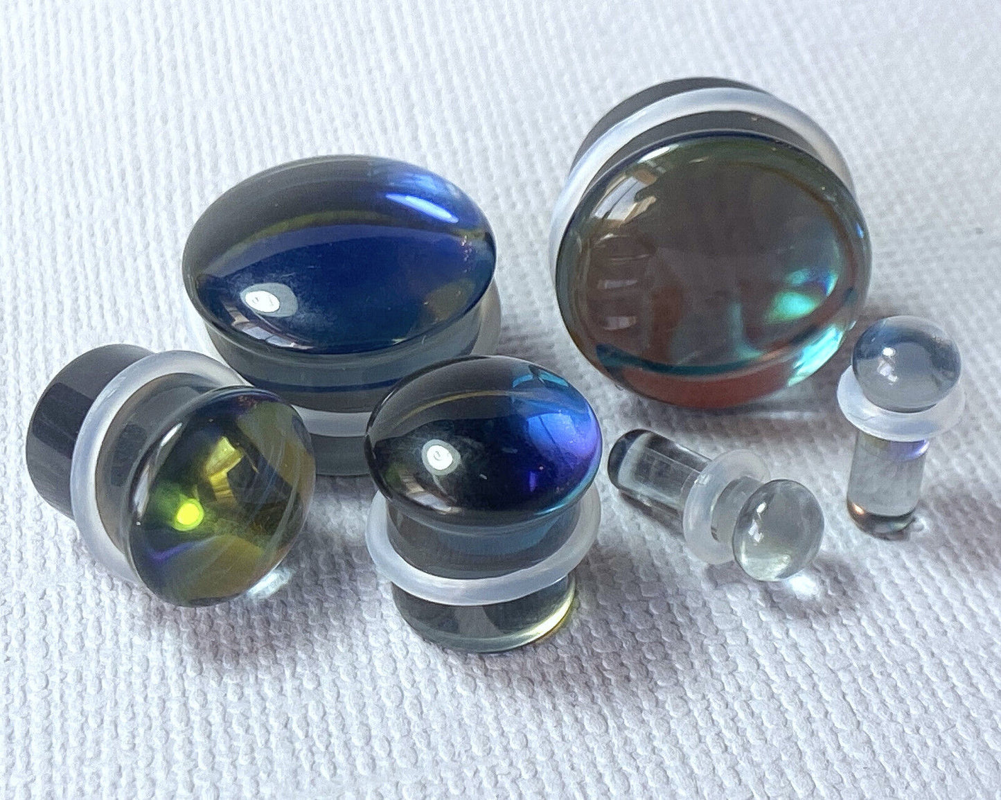 PAIR of Midnight Moonstone Glass Single Flare Plugs Tunnels Gauges Piercing Body Jewelry