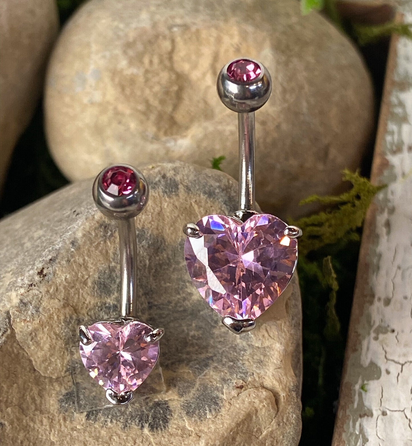 1pc Double Gemmed Heart CZ Gem Prong Set Solitaire Belly Ring Navel Naval