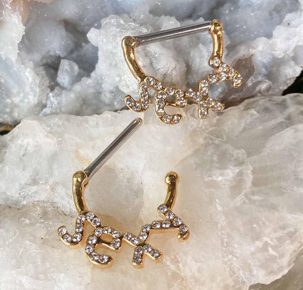 PAIR Crystal Paved Sexy Design Nipple Clicker Shield Rings Body Piercing Jewelry