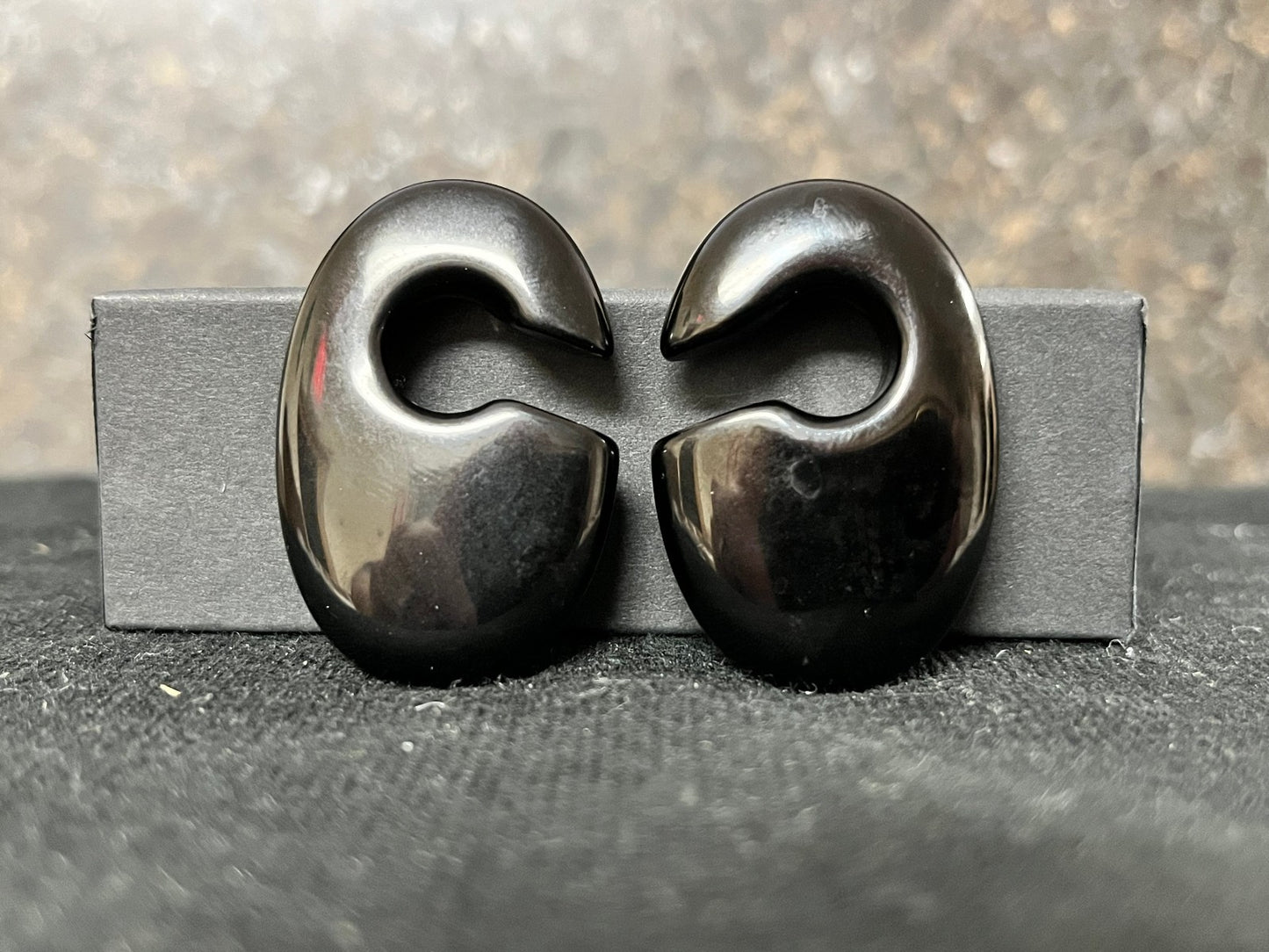 PAIR Black Obsidian Oval Keyhole Hanger Ear Weight Plug Gauges Tunnels Stone