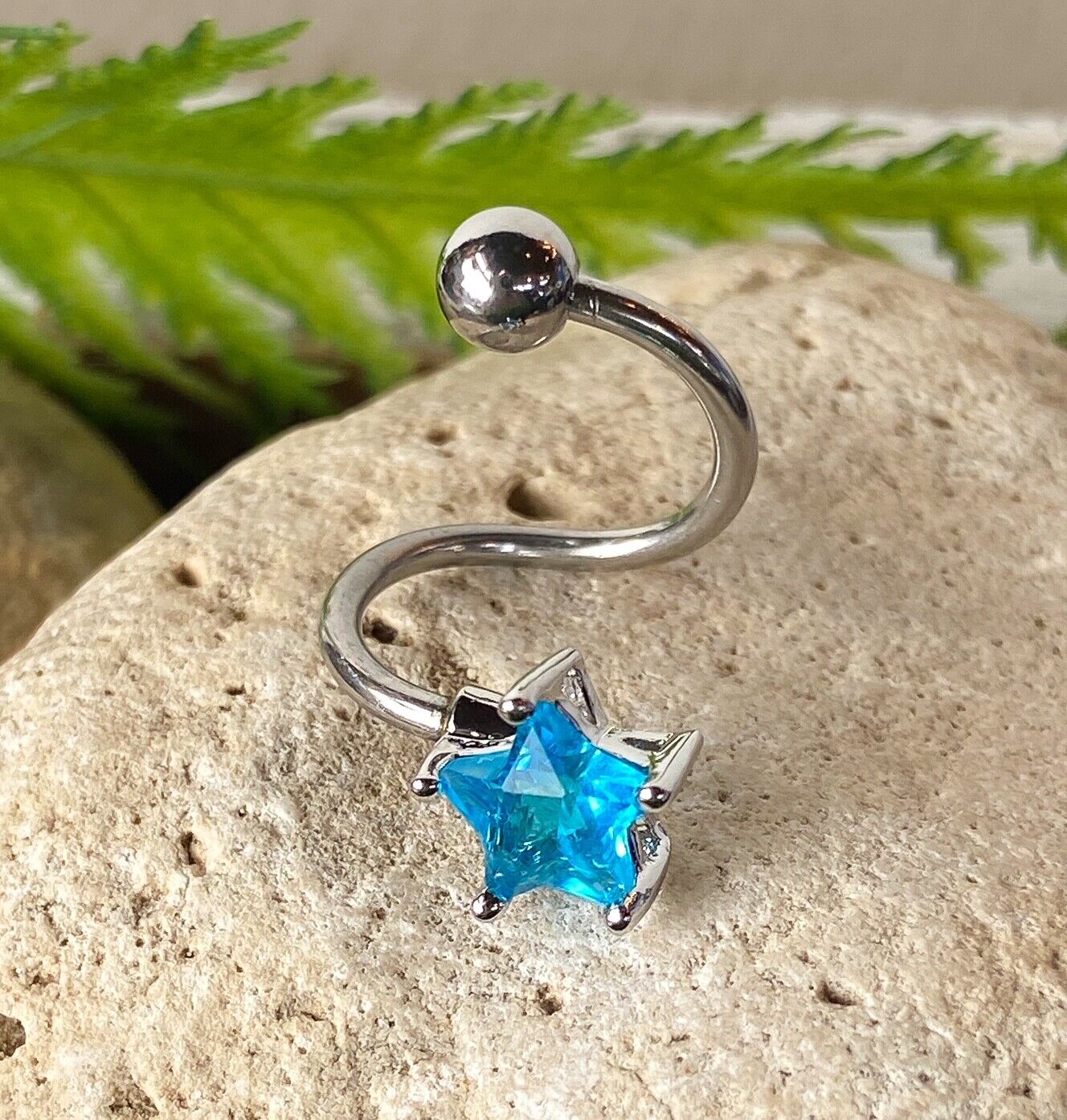 Star CZ Gem Twist Spiral Belly Ring Navel Piercing Pierced Naval