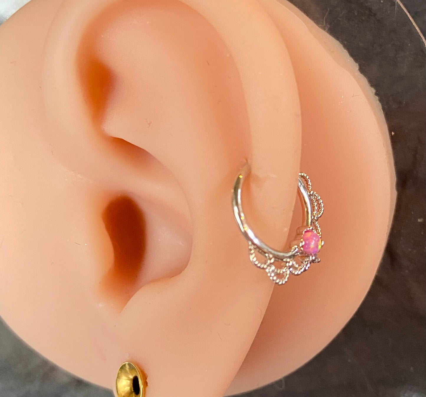 1pc Opal Filigree Hoop Ring for Nose Septum Daith Rook Tragus Ear Cartilage