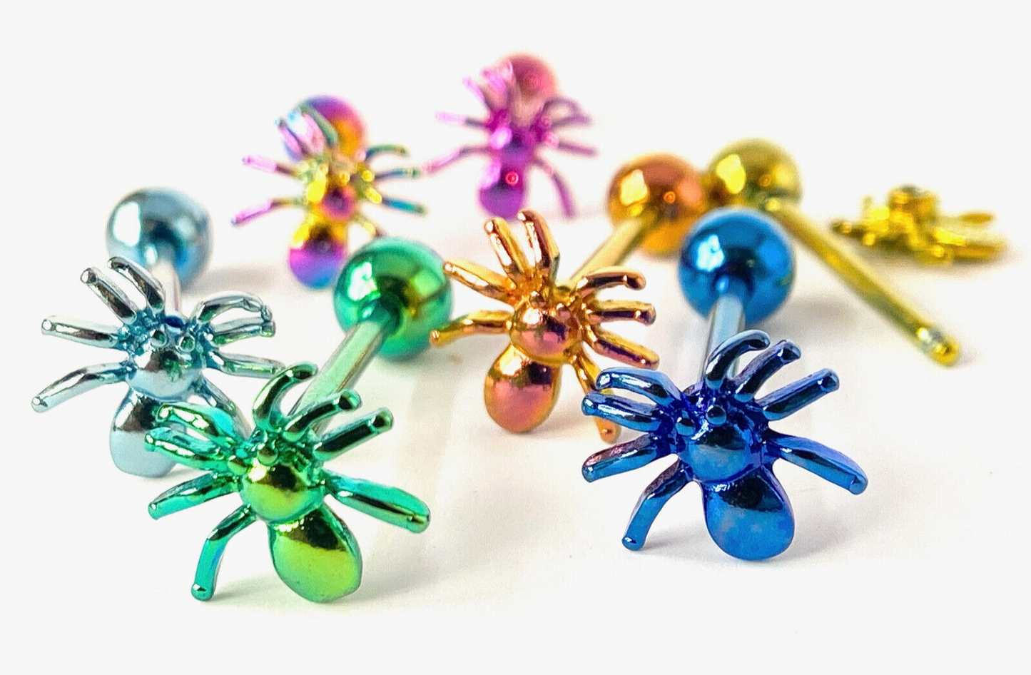 1pc Spider Design Tongue Ring Titanium Anodized 14g Tounge Barbell Body Jewelry