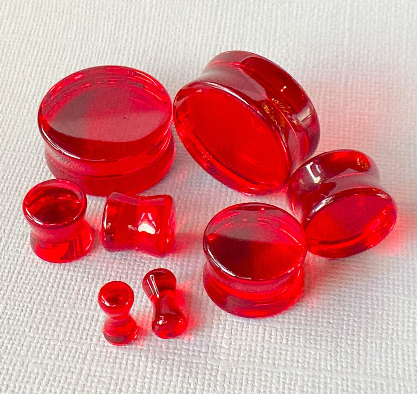 PAIR Red Glass Double Flare Plugs Gauges Tunnels Earlets Body Piercing Jewelry