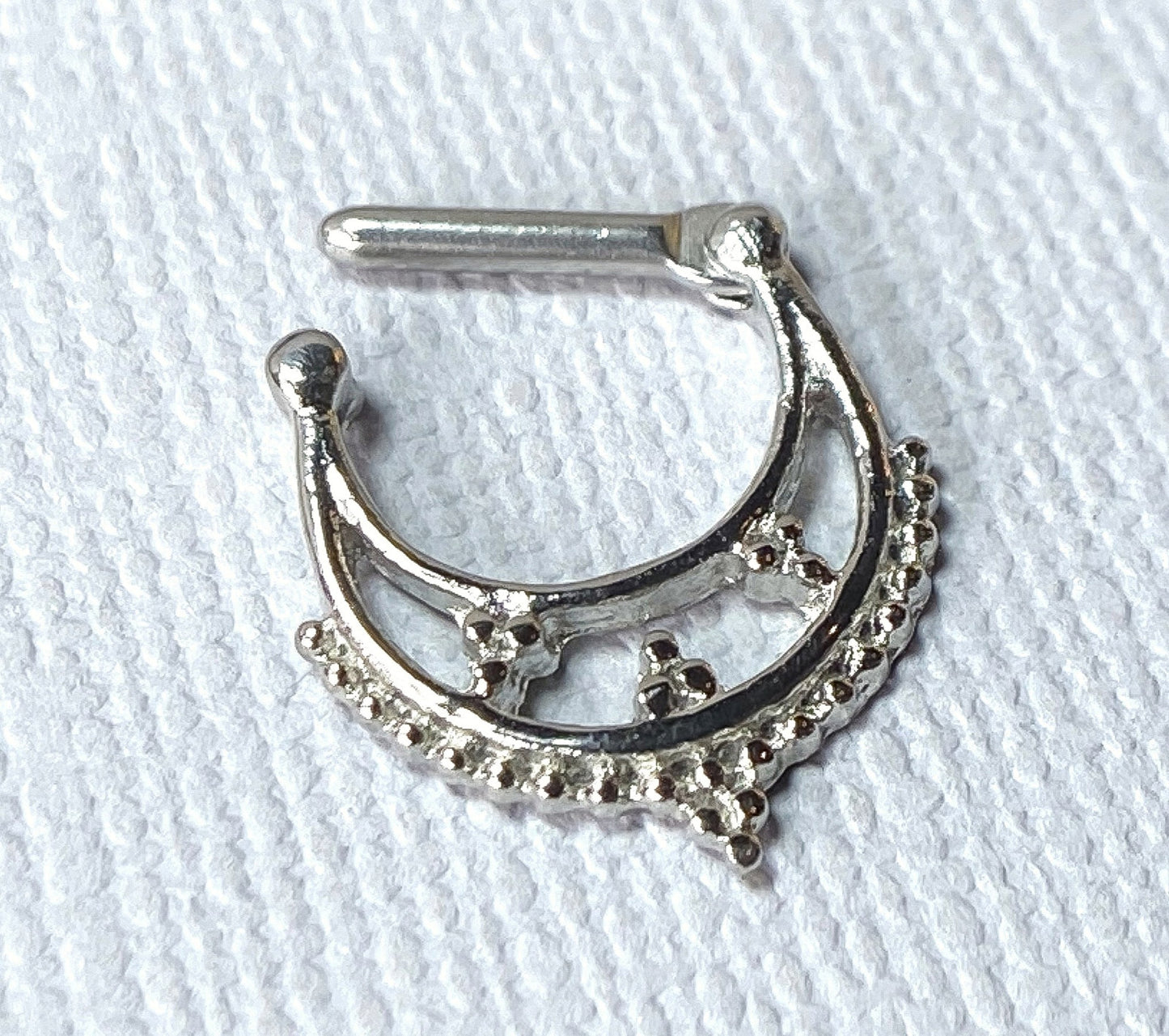 1pc 100% SURGICAL STEEL Double Lined Beads Clicker Pierced Nose Ring 14g 16g