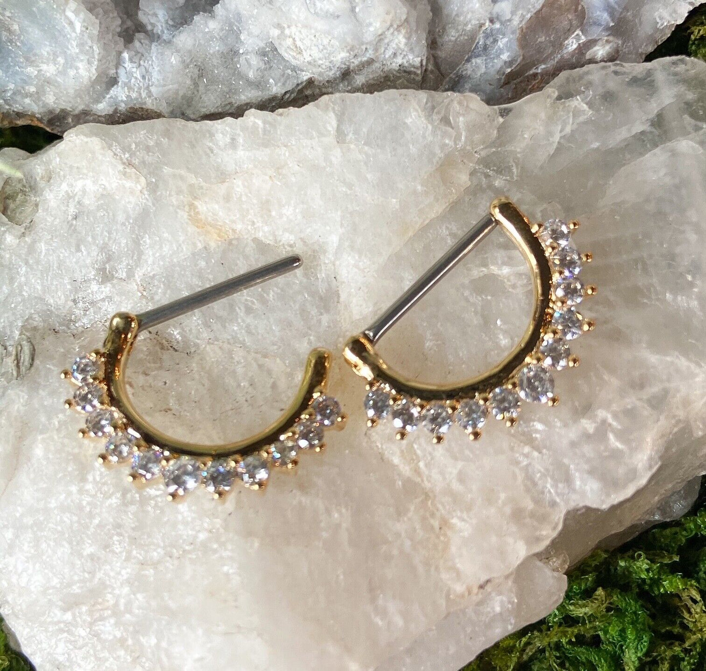 PAIR Lined CZ Gem Set Nipple Clicker Shields Rings Pierced Body Piercing Jewelry