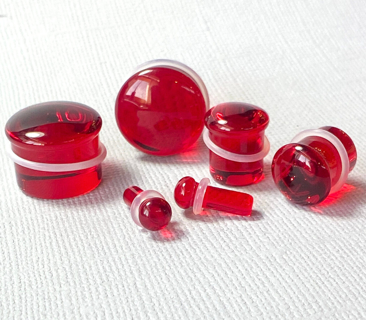 PAIR Red Glass Single Flare Plugs Gauges Tunnels Earlets Body Piercing Jewelry