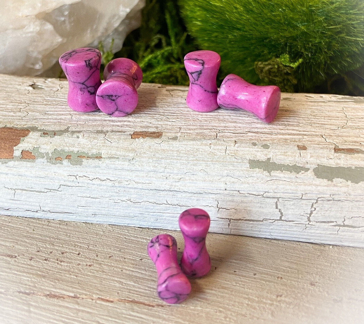 PAIR Synthetic Pink Howlite Stone Plugs Tunnels Gauges Body Piercing Jewelry