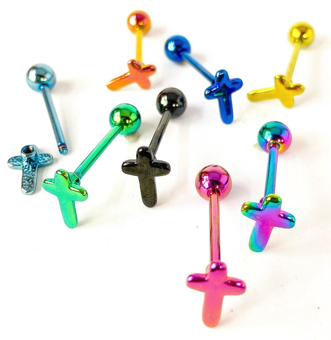 1pc Cross Design Tongue Ring Lady Bug Titanium Anodized 14g Tounge Barbell
