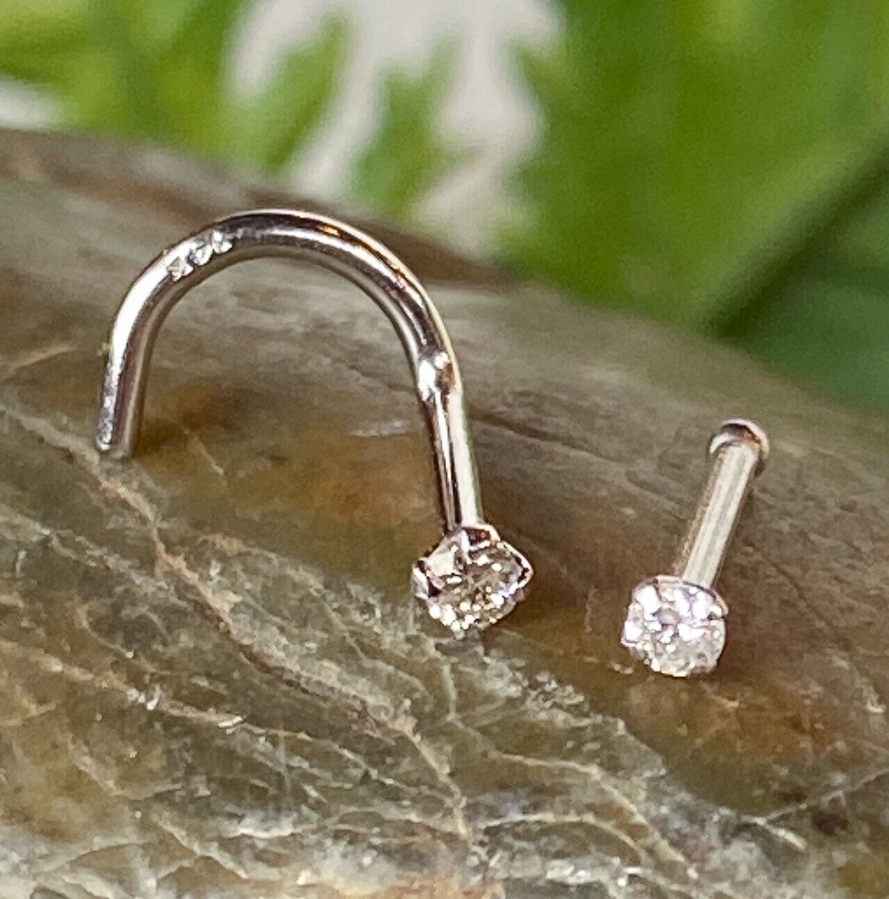 14kt Solid Gold 1.5mm Real SI Clarity Diamond Nose Ring 20g stud or screw white