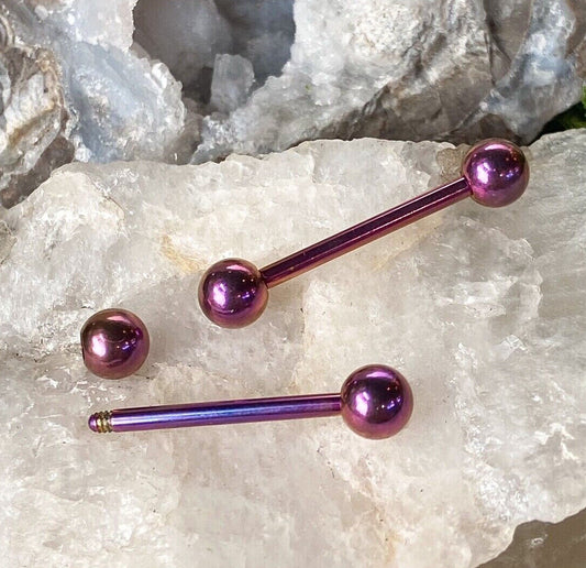 PAIR Purple Titanium Nipple Barbells Tongue Rings 14g - choose your length
