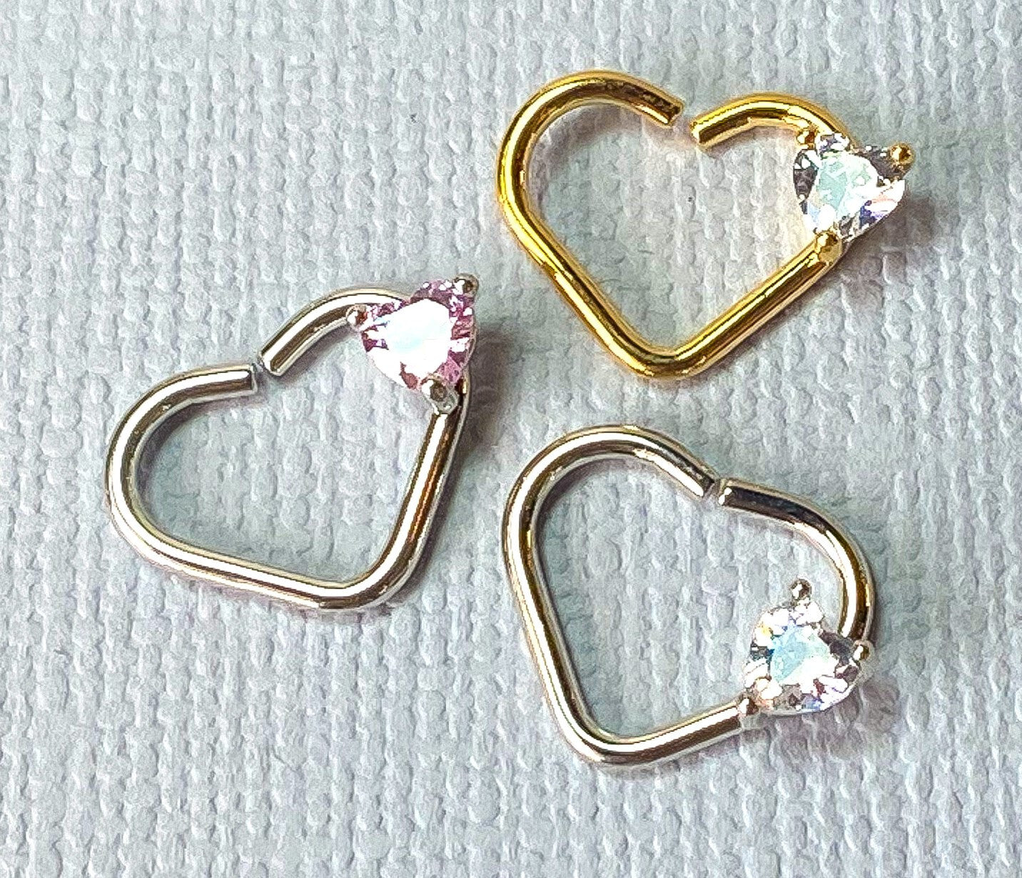 1pc Heart Bendable Ear Cartilage Daith Hoop Ring w/ Prong Set CZ Gem Heart