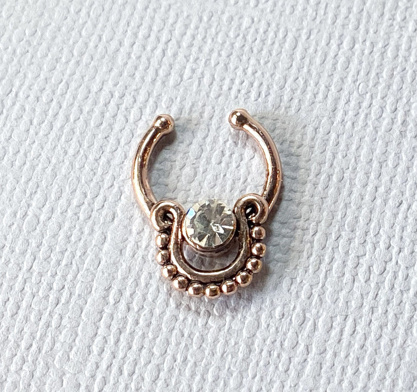 1pc Non-Piercing Beaded Trim w/Gems Septum Hanger Clip-On Fake Nose Ring