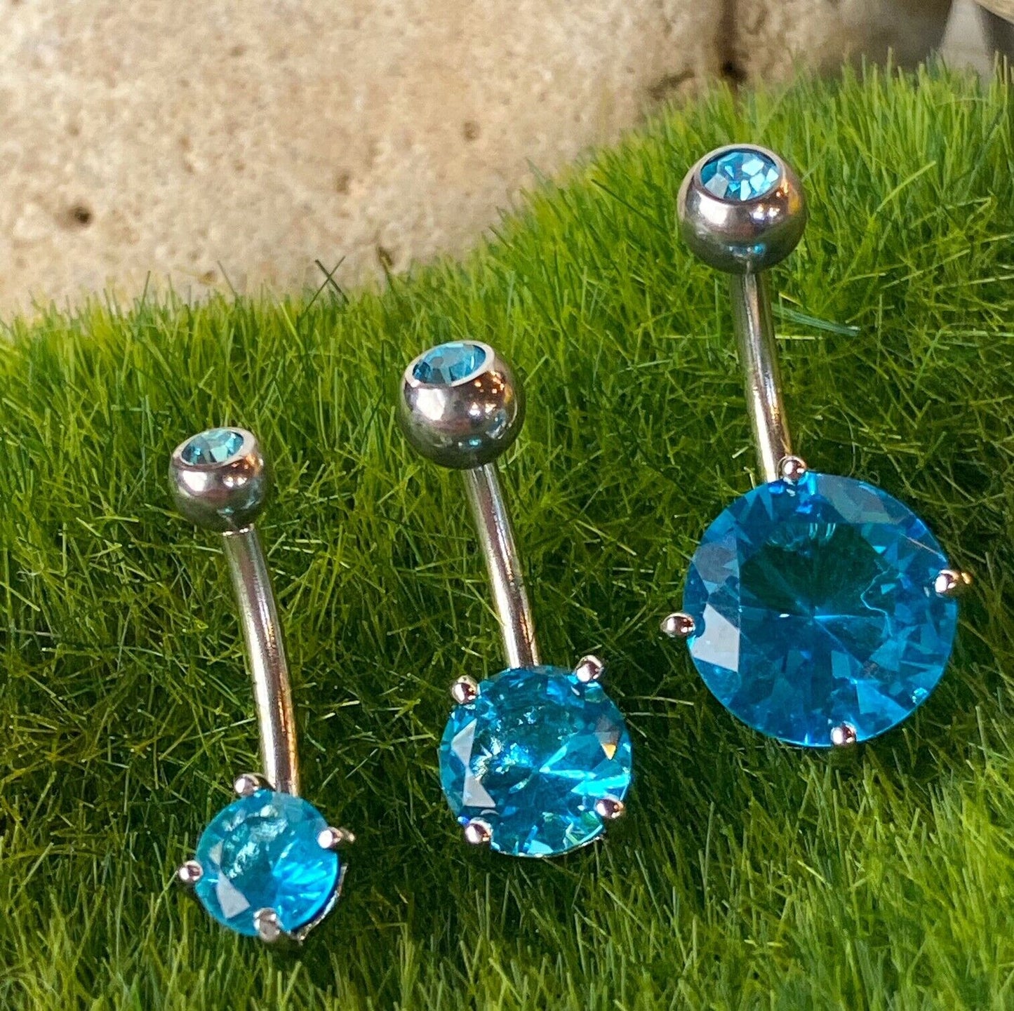 1pc Double Gemmed Round CZ Gem Prong Set Solitaire Belly Ring Navel Naval