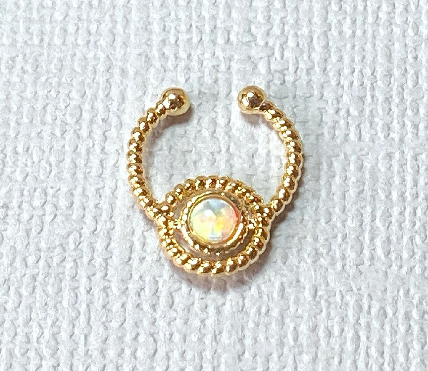 1pc NON-Piercing Gold Roped Circle Opal Septum Ring Hanger Faux Fake