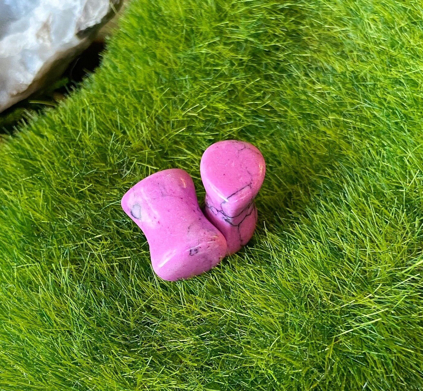 PAIR Teardrop Pink Howlite Stone Plugs Gauges Tunnels - Slightly Undersized