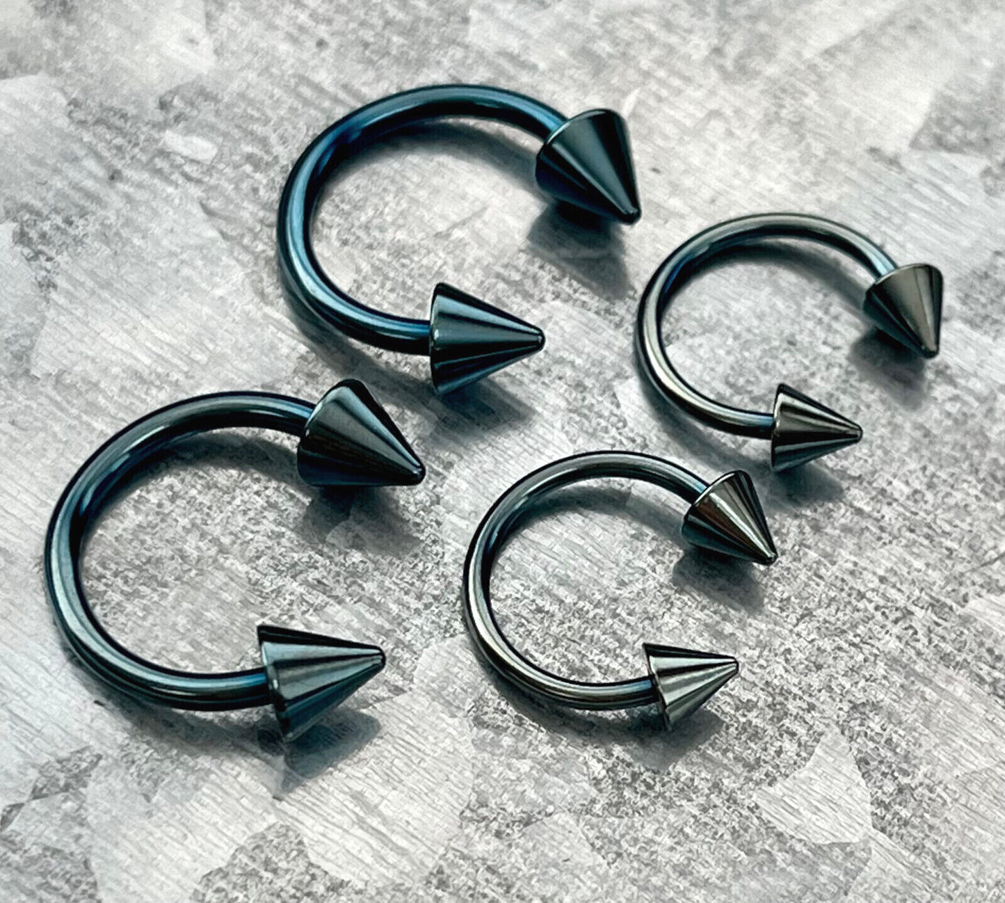 PAIR Titanium Spiked Circular Barbells Horseshoe Septum, Eyebrow, Nipple Rings