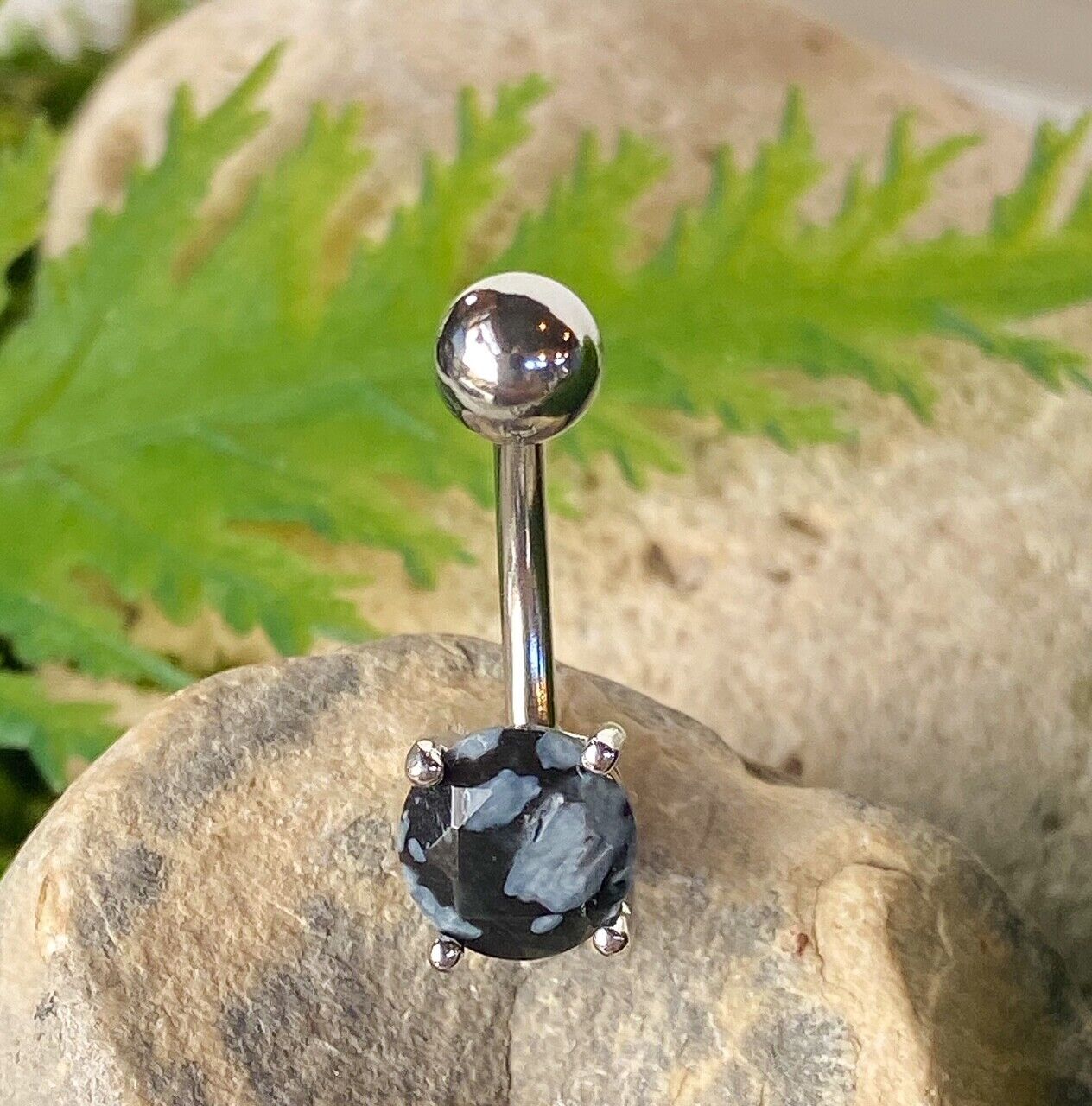 Solitaire Semi-Precious Belly Ring Natural Stone Pierced Navel Naval 14g Prong